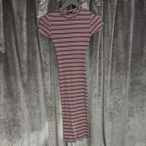 Cotton On Pink and Black Striped Midi Dress